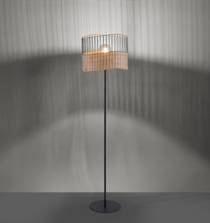 Leuchten Direkt 11151-79 REED - Stojací lampa s proutěným úpletem na stínidle 1 x E27, výška 152cm