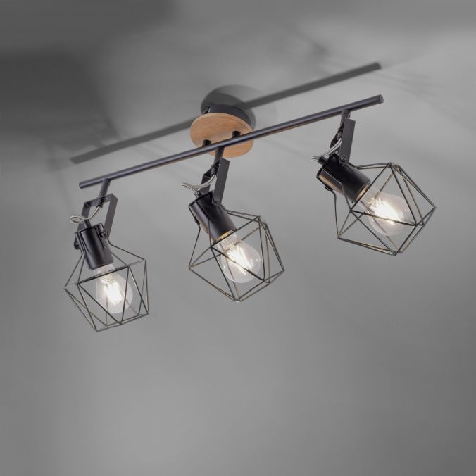 Leuchten Direkt 15673-78 JARO - Stropní retro industriální svítidlo ve dřevě a kovu 3 x E27, šířka 63cm