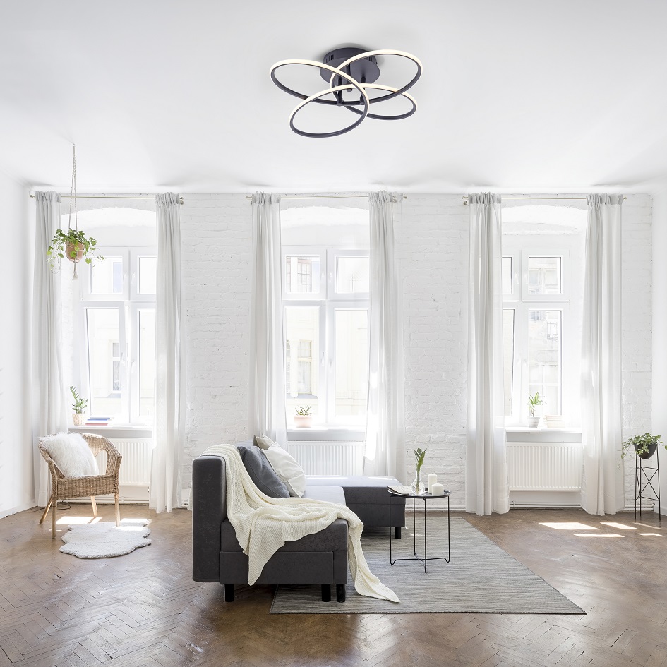 Leuchten Direkt 15660-18 NODE - Stropní moderní LED lustr v černé barvě, plynule stmívatelný vypínačem, LED 30W, 3000K, Ø 60cm