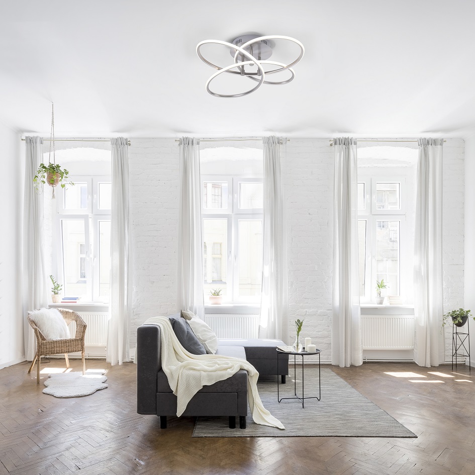 Leuchten Direkt 15660-55 NODE - Stropní moderní LED lustr v matném niklu, plynule stmívatelný vypínačem, LED 30W, 3000K, Ø 60cm