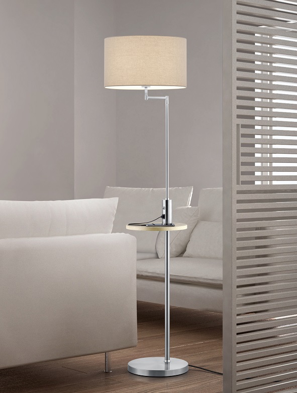 Trio Leuchten 400400107 CLAAS - Moderní stojací lampa s výstupem USB a poličkou, 160cm 