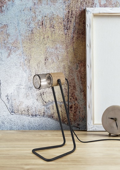 Trio Leuchten 504300132 TOSH - Stolní vintage lampička s dřevěným prvkem 1 x E14, výška 40cm