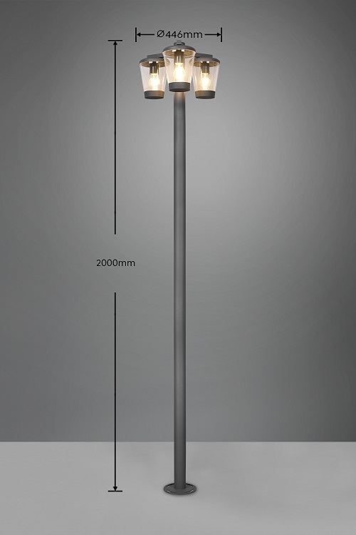 Trio Leuchten 411060342 CAVADO - Stojací tříramenné venkovní svítidlo v šedé barvě antracit 1 x E27, IP44, 220cm