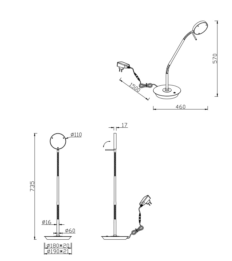 Trio Leuchten 523310132 MONZA - Dotykem stmívatelná pracovní lampa 2300+3000+4000K, LED 12W, 57cm