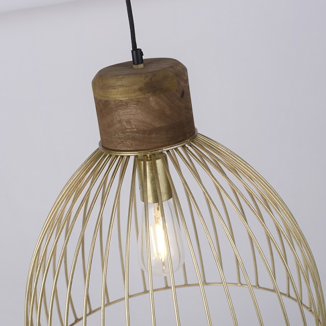 Leuchten Direkt 11489-60 ALAMI - Závěsný lustr s mozasným stínidlem a dřevěným prvkem, 1 x E27, Ø 40cm