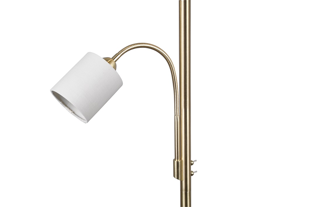 Trio Leuchten 403900208 HOTEL - Moderní stojací lampa se čtecí bodovkou na husím krku, mosazná montura, 170cm