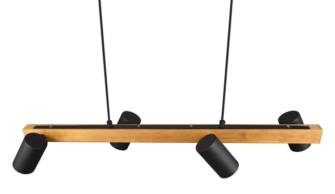 Trio Leuchten 312490432 MARLEY wood black  -Závěsný bodový lustr s dřevěnou lištou nad stůl v černé barvě, 4 x GU10, 80cm