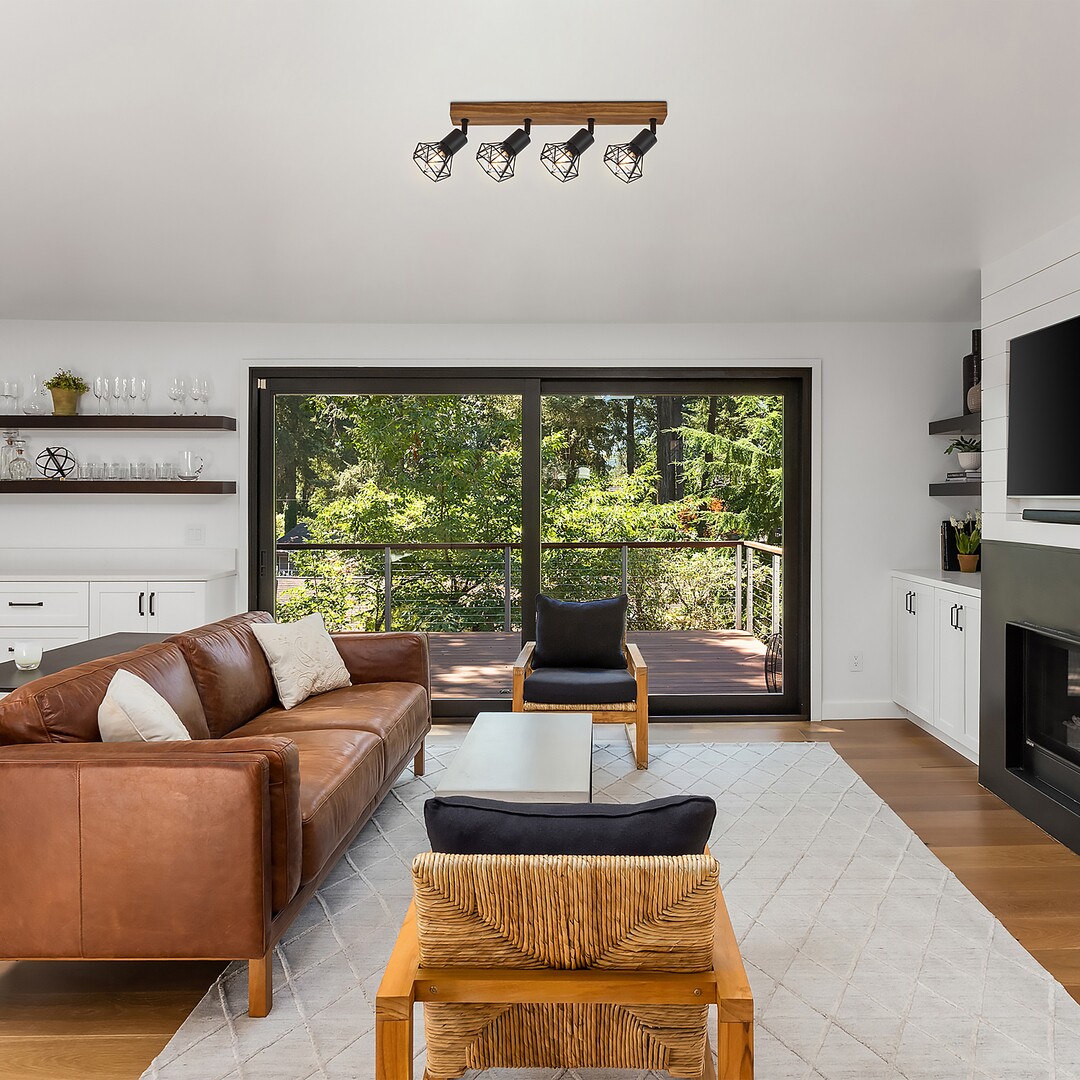 Rabalux 3140 ZEUS - Retro čtyřramenné stropní svítidlo se dřevěnou monturou, 4 x E14