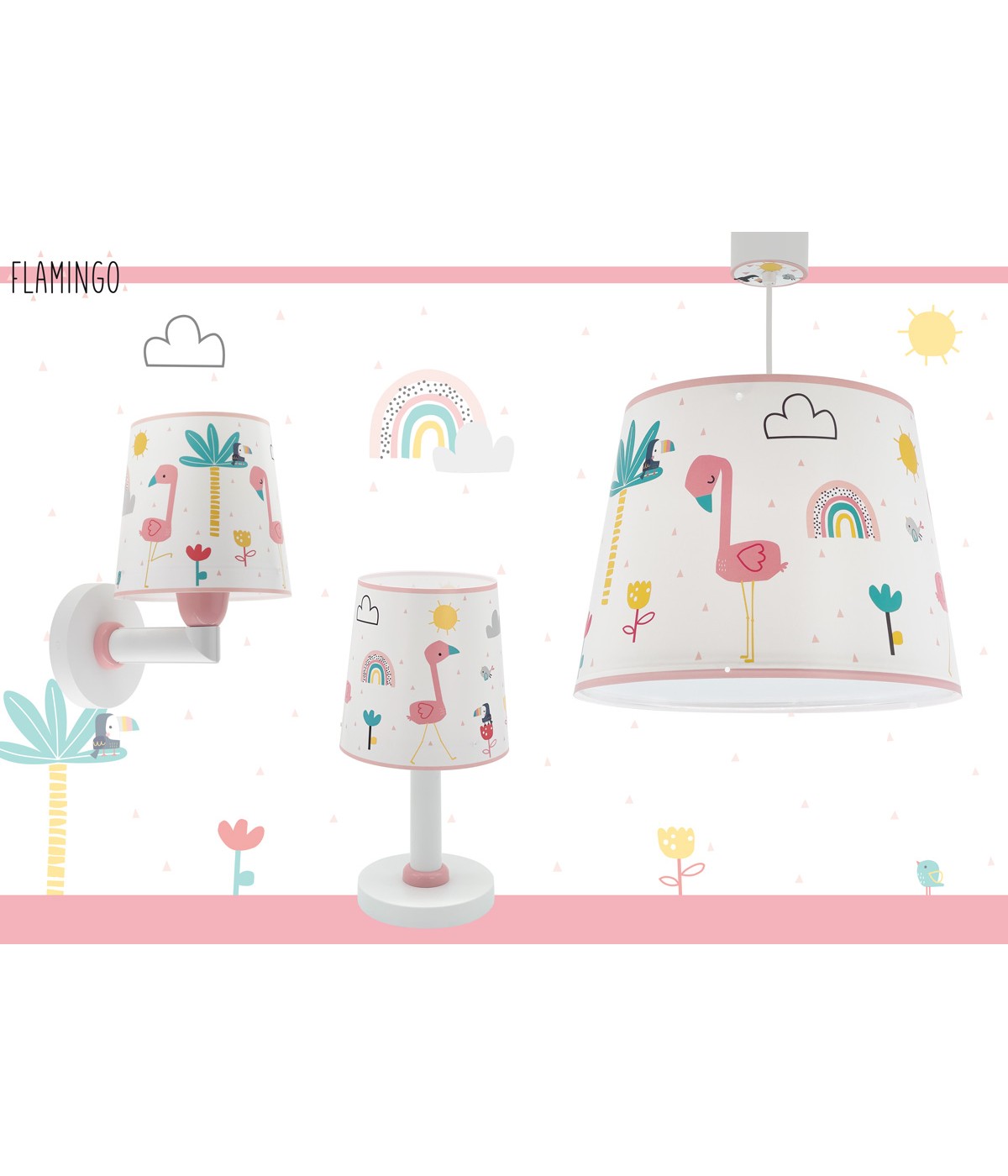 Dalber 82469 FLAMINGO - Dětská nástěnná lampička s plameňáky a s kabelem do zásuvky + Dárek LED žárovka