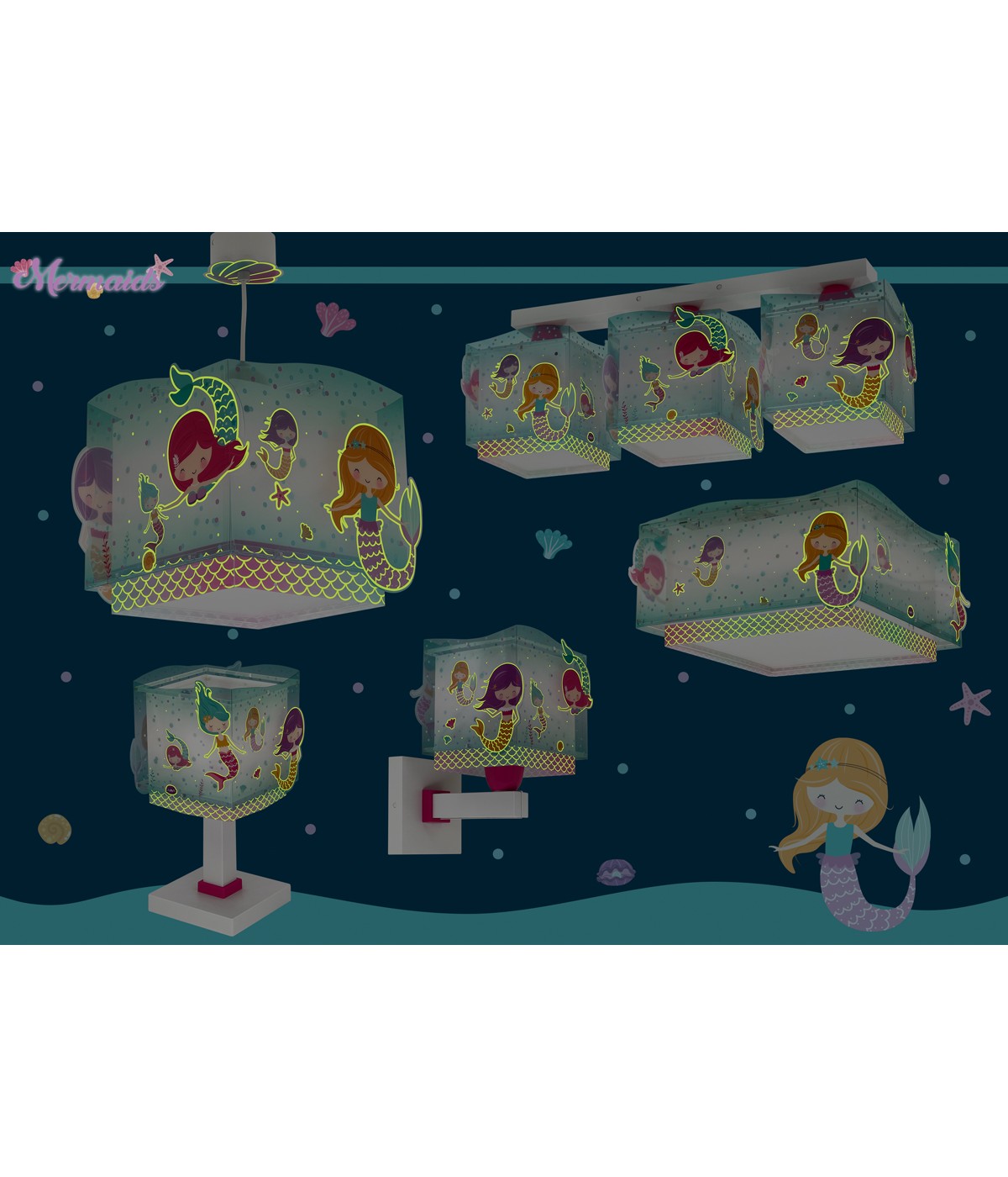 Dalber 63446 MERMAIDS - Dětské fosforeskující stropní svítidlo s motivem mořské víly + Dárek 2x LED žárovka