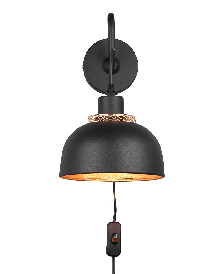 Trio Leuchten R20811732 PUNCH - Nástěnná černá lampa s vypínačem na kabelu, 1 x E27