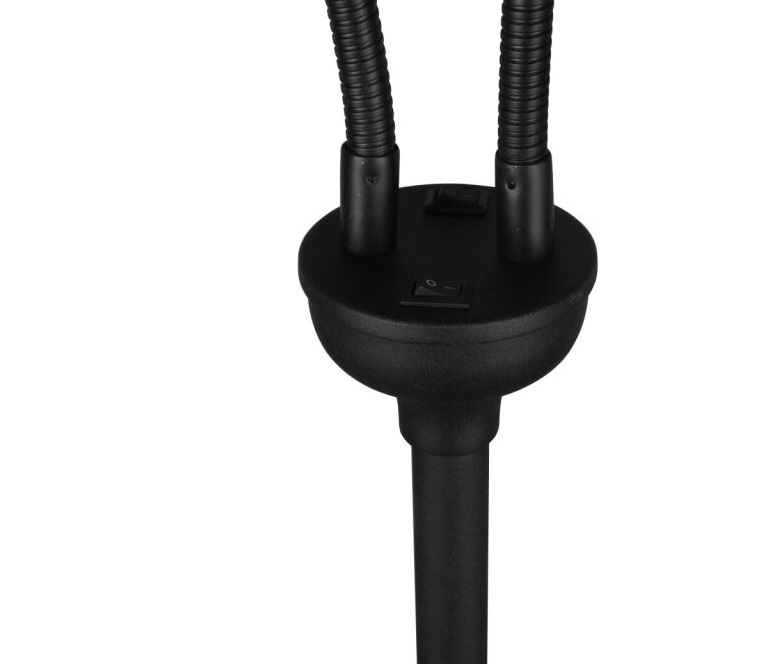 Trio Leuchten R46332079 TOMMY - Moderní dvouramenná stojací čtecí lampa s husími krky 2 x E14, 130cm výška / černo zlatá