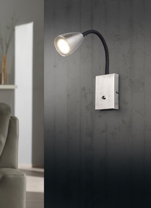 Trio Leuchten 202670107 WANDA - Nástěnná čtecí lampa v matném niklu s kabelem do zásuvky, 1 x GU10