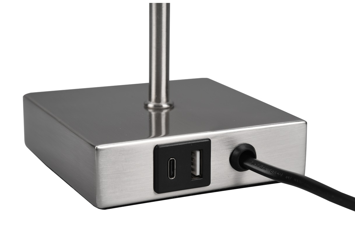 Trio Leuchten R51061007 OLE - Moderní textilní lampička s tahovým vypínačem a s USB na nabíjení mobilu, 1 x E27, 35cm