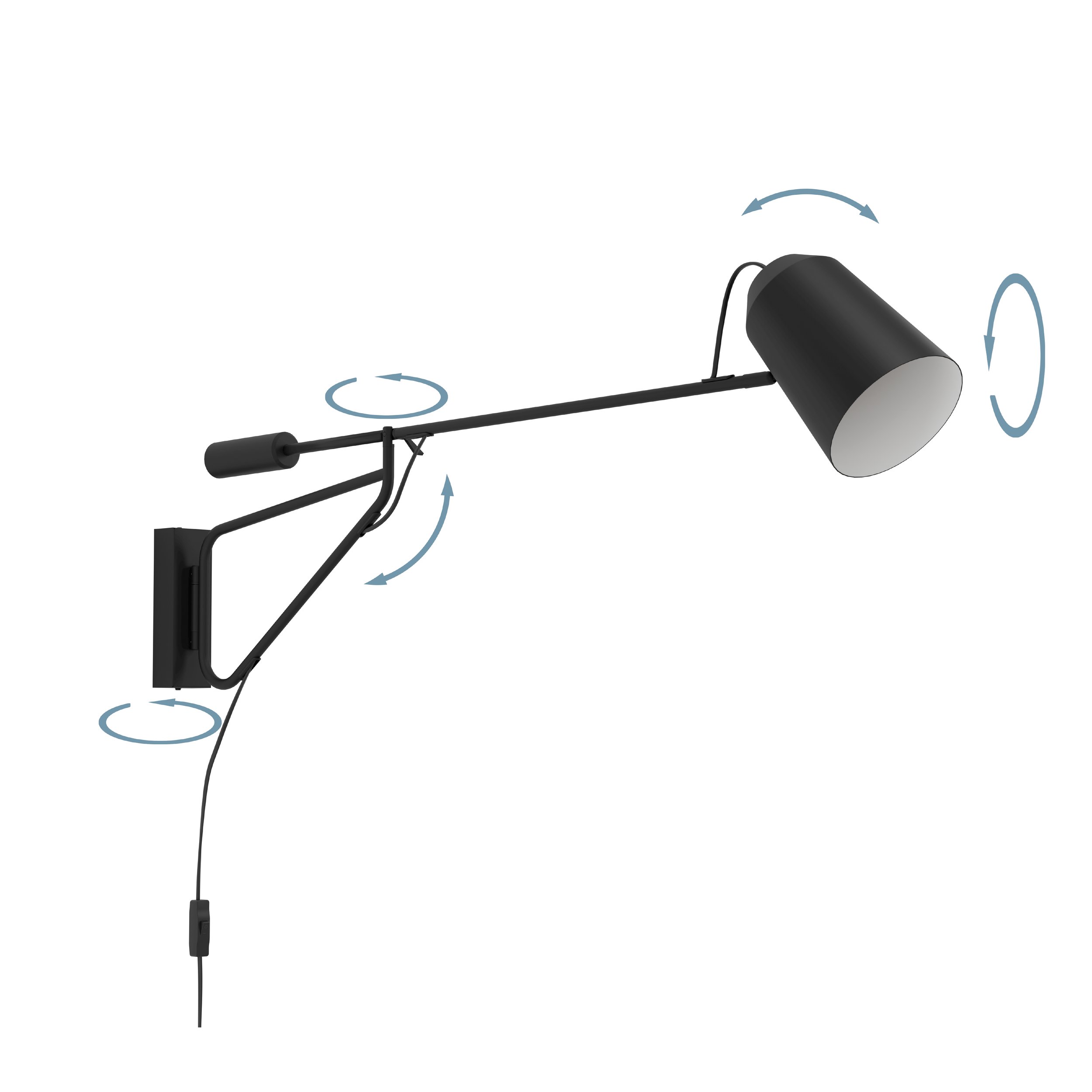 Eglo 900614 LORETO 1 - Nástěnná otočná černá lampa s kabelem do zásuvky, 1 x E27