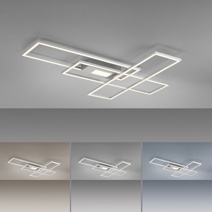 Leuchten Direkt 14693-55 ASMIN - LED stropní stmívatelné svítidlo ve stříbrné barvě s dálkovým ovladačem, LED 50W, 2700-5000K, 99 x 69cm