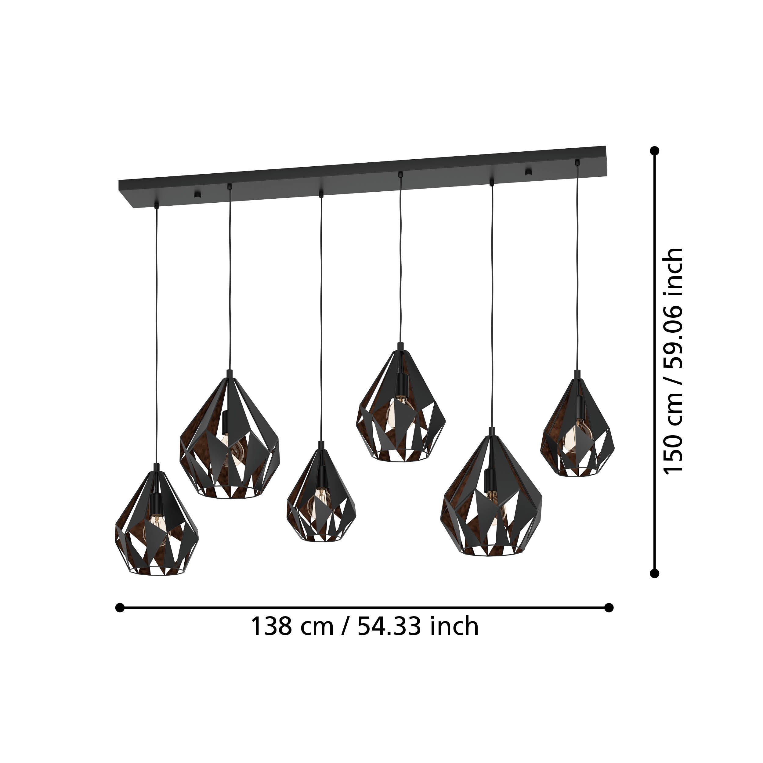Eglo 43846 CARLTON 1 - Závěsné retro svítidlo nad jídelní stůl, černo měděné, 6 x E27, 138cm