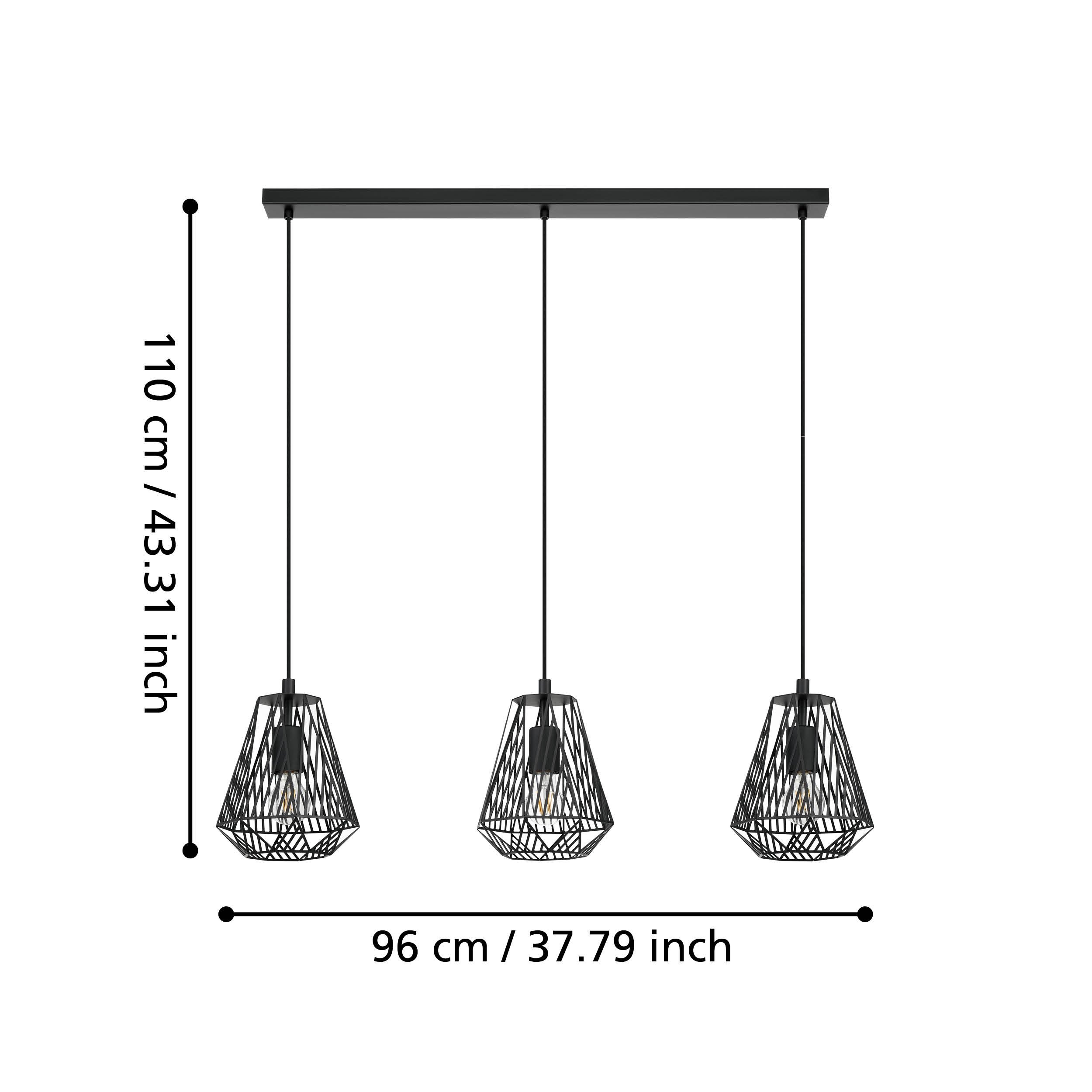 Eglo 43693 STYPE - Závěsný retro lustr v černé barvě nad jídelní stůl, 3 x E27, 96cm