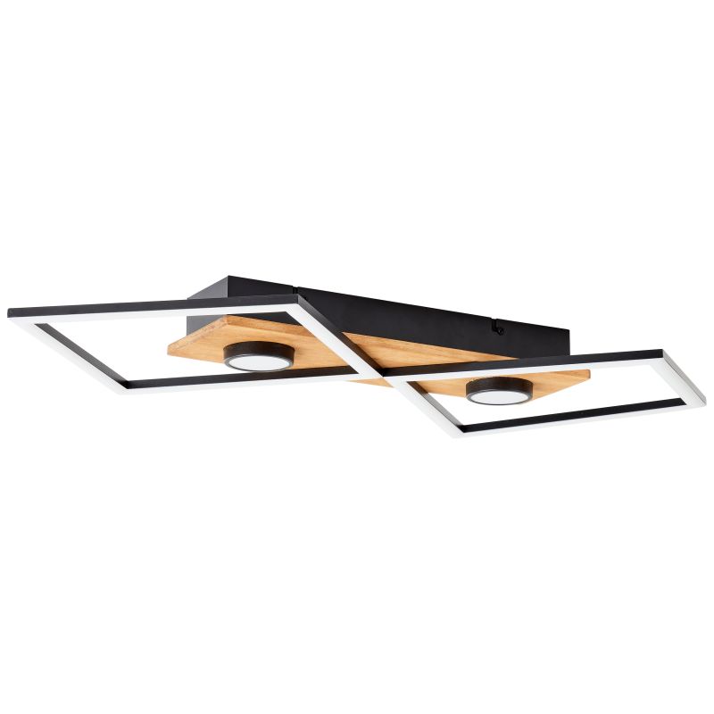 Brilliant G99756/76 WOODBRIDGE - LED moderní stropní lustr v černé barvě s dřevěnou monturou, stmívatelné vypínačem, LED 32W, 3000K, 70 x 35cm