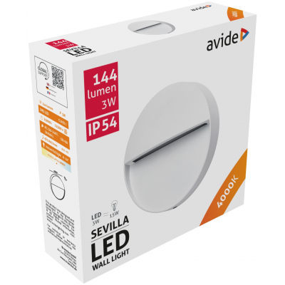 Avide AOLS3WLED-SEV SEVILLA - Přisazené orientační  venkovní svítidlo v bílé barvě, IP54, 4000K, 3W