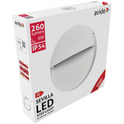 Avide AOLS6WW-SEV SEVILLA - Přisazené orientační venkovní svítidlo v bílé barvě, IP54, 3000K, 6W