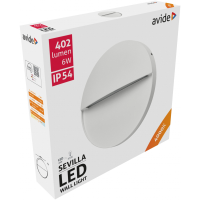Avide AOLS6WLED-SEV SEVILLA - Přisazené orientační venkovní svítidlo v bílé barvě, IP54, 4000K, 6W