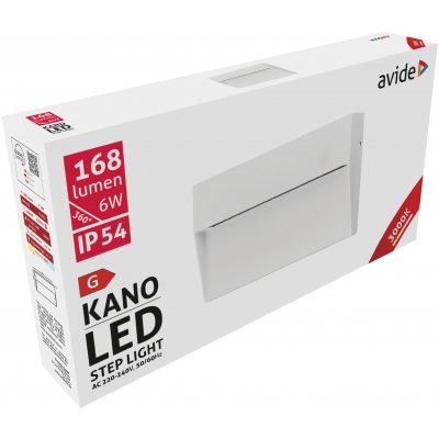 Avide AOLS6WW-KAL KANO - Přisazené orientační  venkovní svítidlo v bílé barvě, IP54, 3000K, 6W