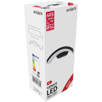 Avide AOLW9WW-VEND VENICE - Venkovní LED úsporné černé svítidlo, 9W, 3000K, IP54