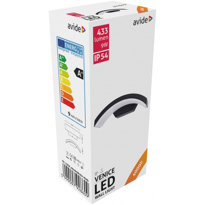 Avide AOLW9WLED-VEND VENICE - Venkovní LED úsporné černé svítidlo, 9W, 4000K, IP54, 28609