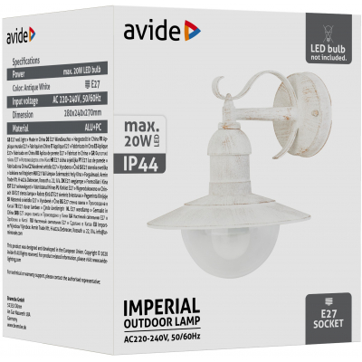 Avide AOLWE27-IMP-AW IMPERIAL - Venkovní nástěnné svítidlo v antické bílé barvě, 1 x E27, IP44 41745