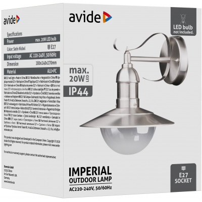 Avide AOLWE27-IMP-SN IMPERIAL - Venkovní nástěnné svítidlo v nerezové oceli, 1 x E27, IP44 41684