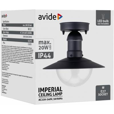 Avide AOLCE27-IMP-B 42308 IMPERIAL - Venkovní stropní svítidlo v černé barvě, 1 x E27, IP44 
