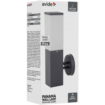 Avide AOLWE27-PANA-AN PANAMA- Venkovní nástěnné antracitové svítidlo, 1 x E27, IP44