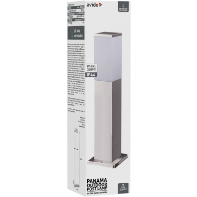 Avide AOLPE27-PAN-SN PANAMA- Venkovní stojací stříbrná lampa, 1 x E27, IP44, 50cm