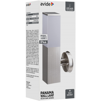 Avide AOLWE27-PANA-SN PANAMA- Venkovní nástěnné stříbrné svítidlo, 1 x E27, IP44