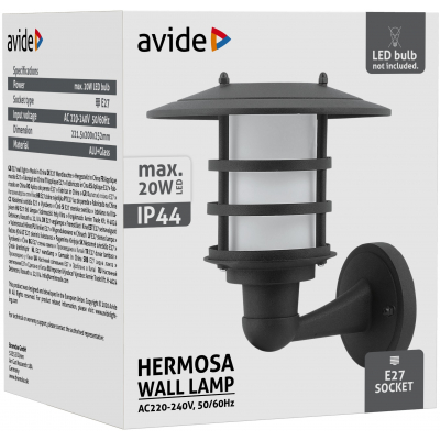 Avide AOLWE27-HERU HERMOSA - Venkovní nástěnné svítidlo v černé barvě, 1 x E27, IP44