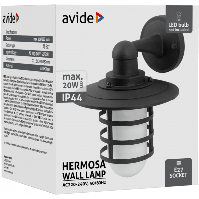 Avide AOLWE27-HERD HERMOSA - Venkovní nástěnné svítidlo v černé barvě, 1 x E27, IP44