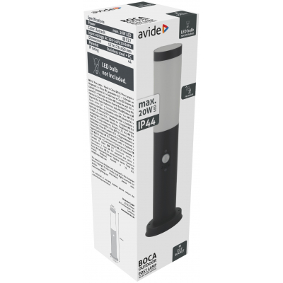 Avide AOLPE27-BOC-S-AN BOCA - Venkovní stojací antracitová lampa s čidlem, 1 x E27, IP44, 45cm