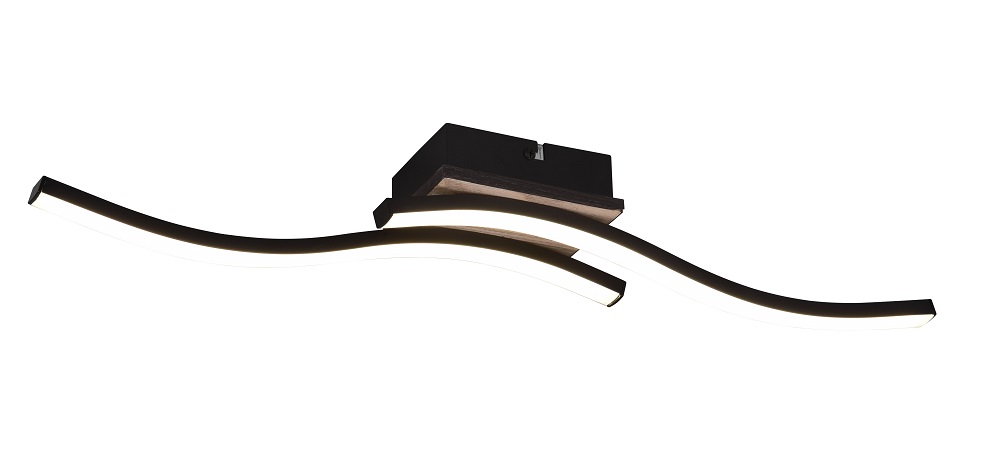 Trio Leuchten R62472135 ROUTE - Stropní LED svítidlo v černé barvě s monturou v imitaci dřeva, 56 x 9cm, 10W, 1000lm, 3000K
