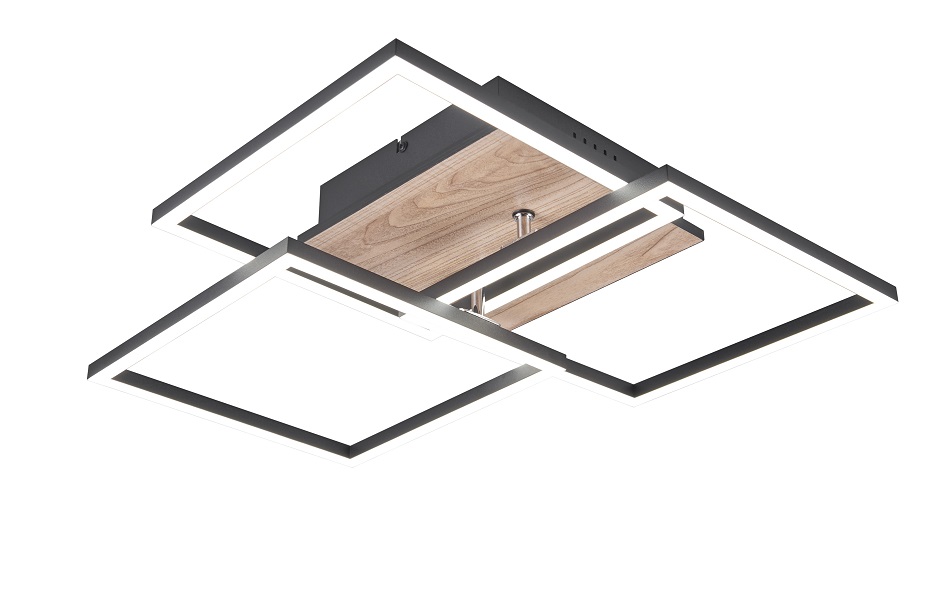 Trio Leuchten R62883135 MOBILE - Stropní LED svítidlo s dálkovým ovladačem se základnou v imitaci dřeva, LED 28W, 2700 - 6000K, 39 x 42cm, černá s imitací dřeva, 3200lm