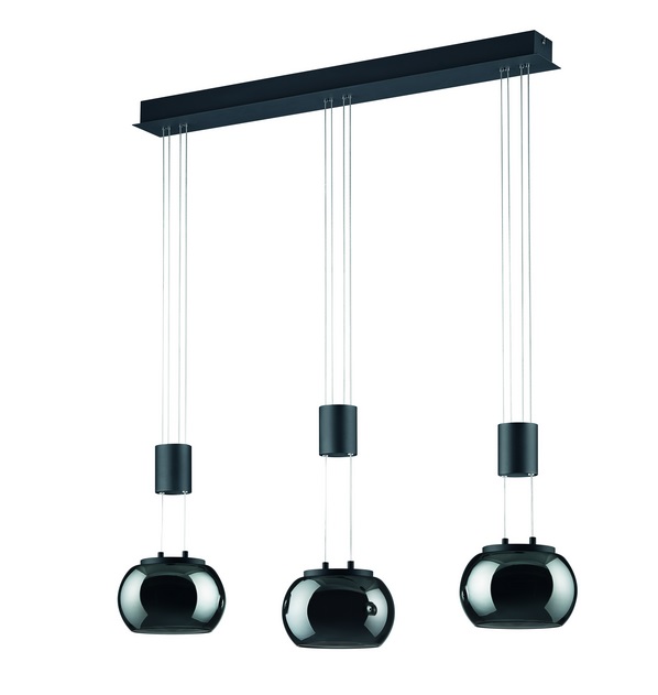 Trio Leuchten 342010332 MADISON - Závěsné stahovací svítidlo v černé barvě, stmívatelné vypínačem, 24W, 3000K, 32cm