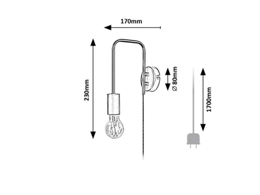 Rabalux 71022 MANZUR - Retro nástěnné svítidlo v černé barvě s kabelem do zásuvky, 1 x E27