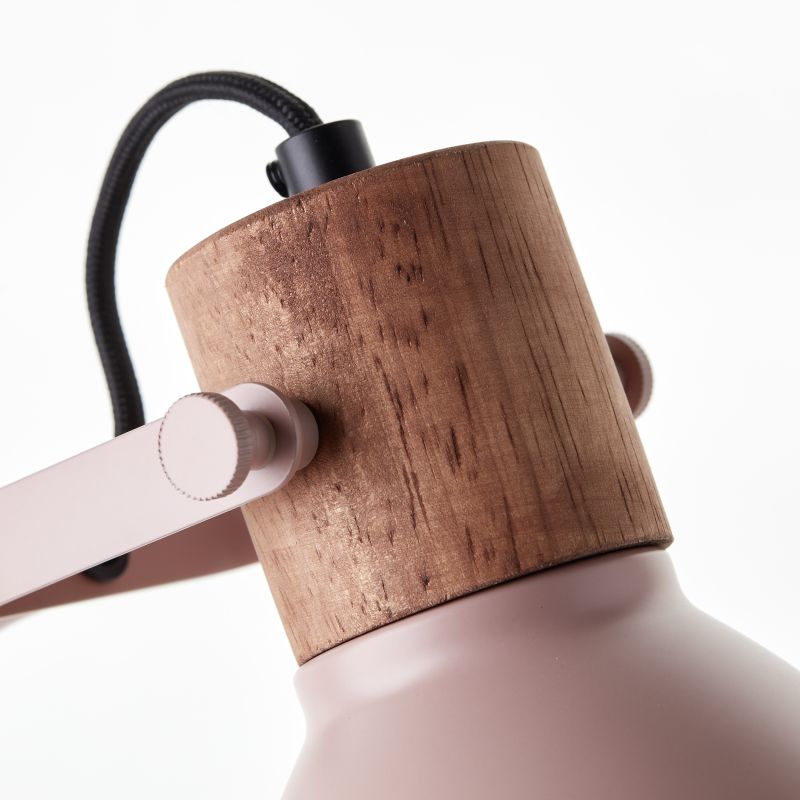 Brilliant 94555/04 ERENA - Industriální stolní lampa se dřevěným prvkem, pastelově růžová, 1 x E27, 52cm