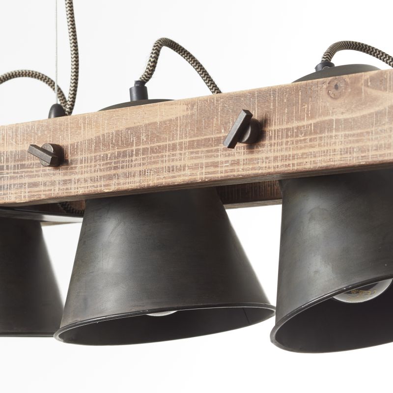 Brilliant 82173/46 PLOW - Závěsná industriální lampa ve tmavé barvě se dřevem, 3 x E27, 70cm