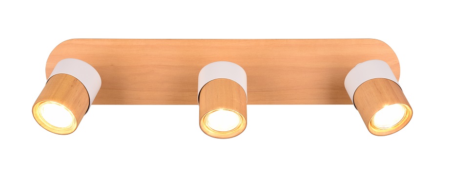 Trio Leuchten 801100331 ARUNI - Stropní bodové svítidlo v bílé barvě se dřevěnou monturou 3 x GU10