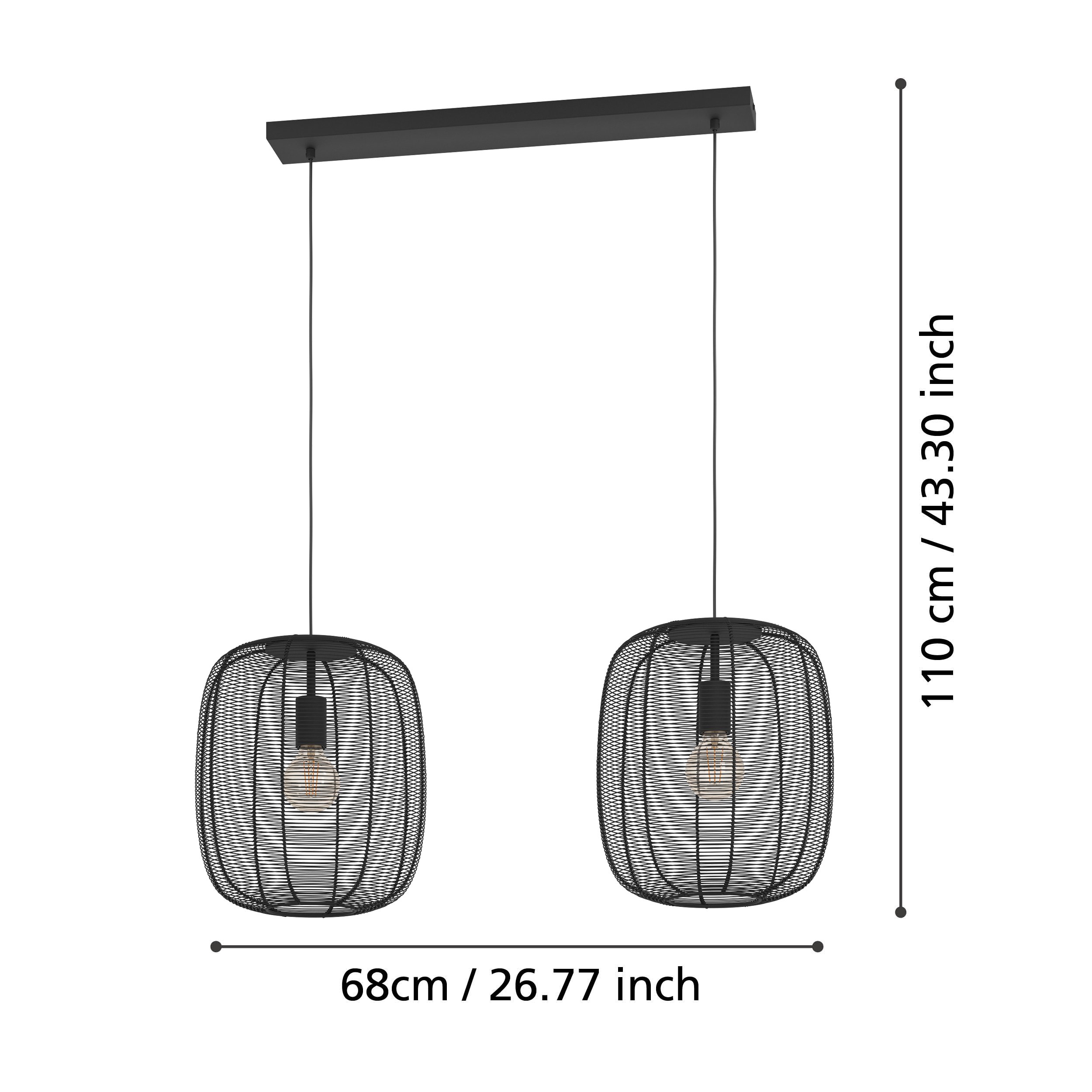 Eglo 43966 RINROE - Závěsné vintage svítidlo nad jídelní stůl v černé barvě 2 x E27, 68cm