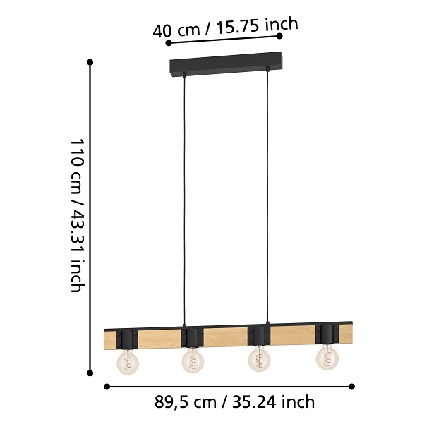 Eglo 43902 BAILRIGG - Závěsný dřevěný lustr na retro žárovky, 4 x E27, 89,5cm