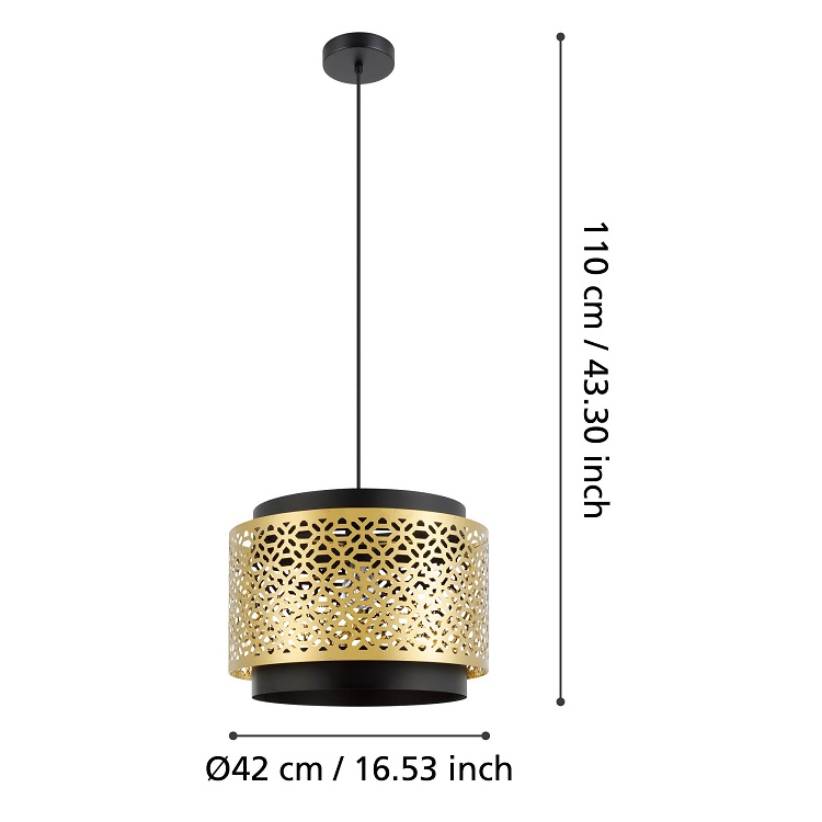 Eglo 43981 SANDBACH - Závěsné svítidlo v černé barvě se zlatým stínidlem, 1 x E27, Ø 42cm