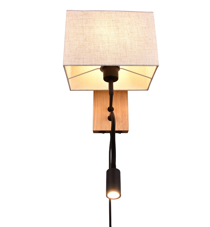 Trio Leuchten 212870236 NILAM - Nástěnné dřevěné svítidlo se čtecí bodovkou a kabelem do zásuvky, LED 3,1W + 1 x E27