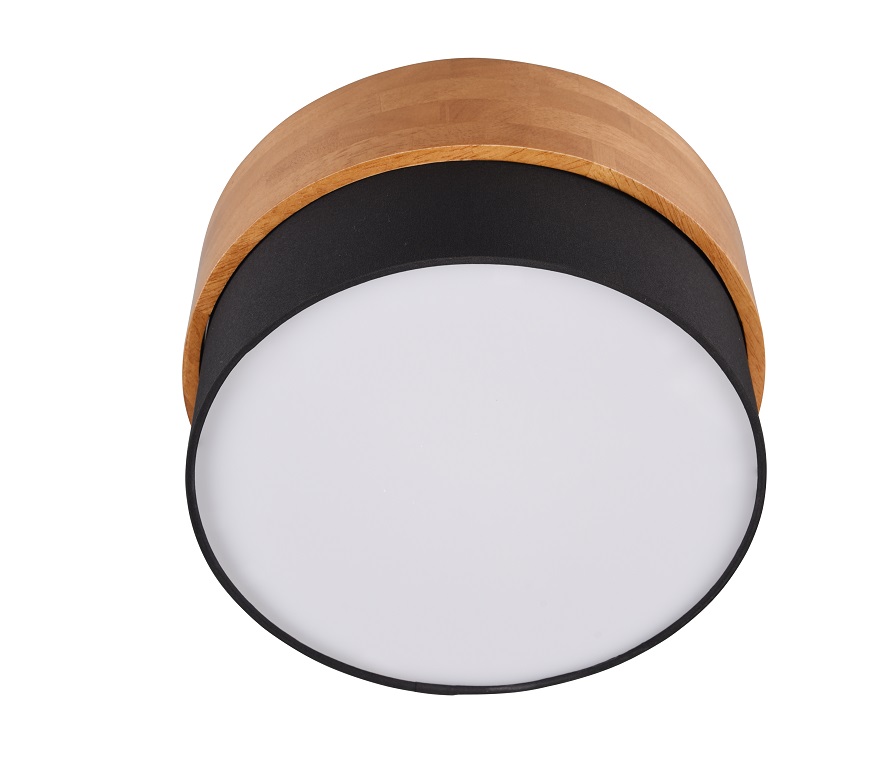 Trio Leuchten 611500202 SEASONS - Stropní dřevěné svítidlo s černým textilním stínidlem, 2 x E14, Ø 30cm